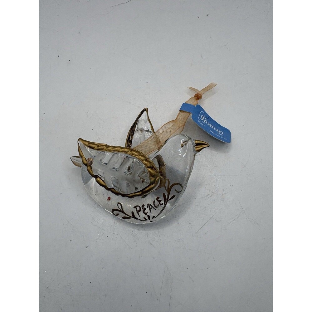 Clear Glass 2007 Peace Dove Ornament Gold Trim By Roman Inc.